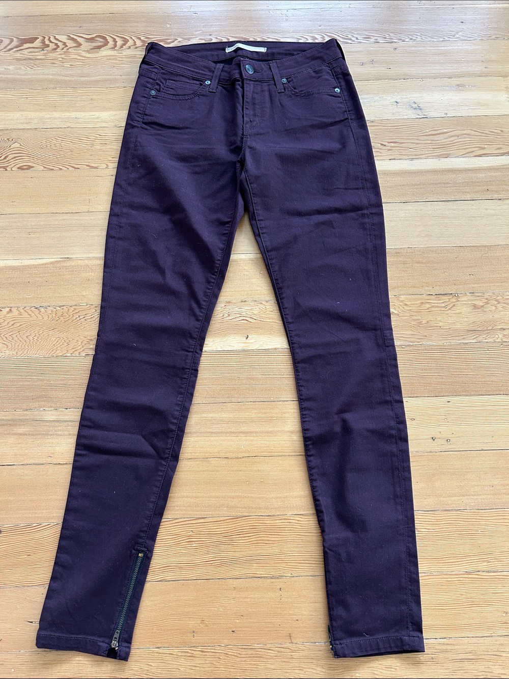 VINCE. SKINNY leg pants in eggplant purple with zippers at ankle size 26 NWOT